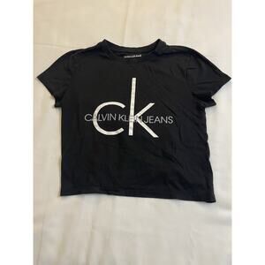 Calvin Klein Jean Women’s Size XS Short Sleeve Round Neck Black Logo Cropped